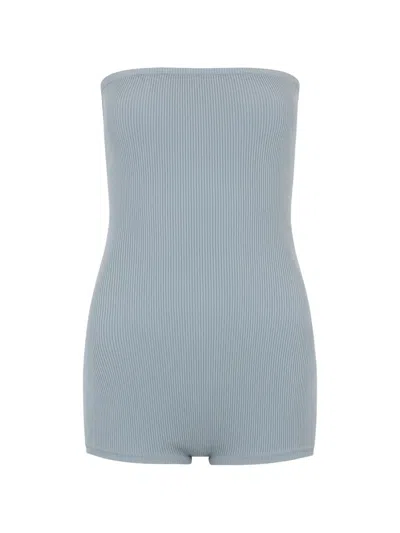 Valentino Ribbed Knitted Playsuit In Blue