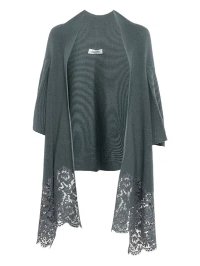 Pre-owned Valentino Ribbed Lace Cardigan In Gray