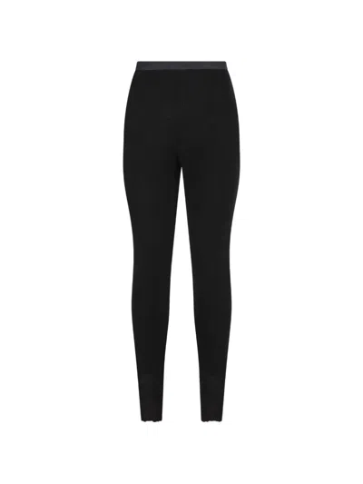 Valentino Ribbed Lace-trim Leggings In Black
