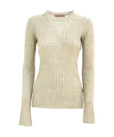 Valentino Ribbed Linen Jumper In Nude
