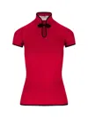 Valentino Sleeves Detail Mandarin Collar Ribbed Texture In Red