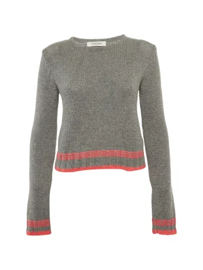 Pre-owned Valentino Ribbed-knit Crew-neck Sweater In Gray