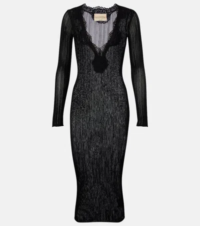 Valentino Ribbed-knit Midi Dress In Black