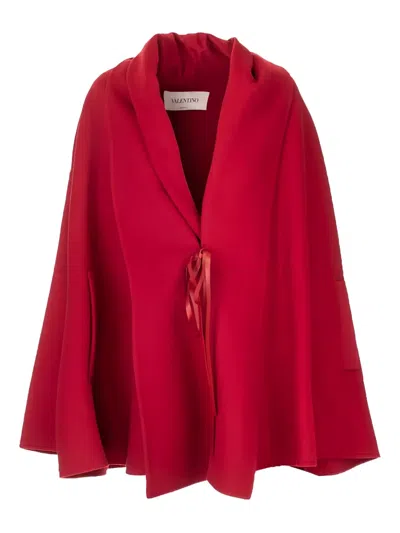Valentino Ribbon-detail Cape Coat In Red