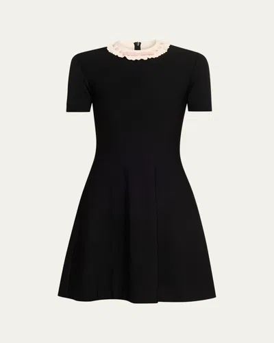 Valentino Ribbon Ruffle-trim Knit Mini Dress