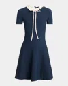 Valentino Ribbon Ruffle-trim Knit Mini Dress In Blue