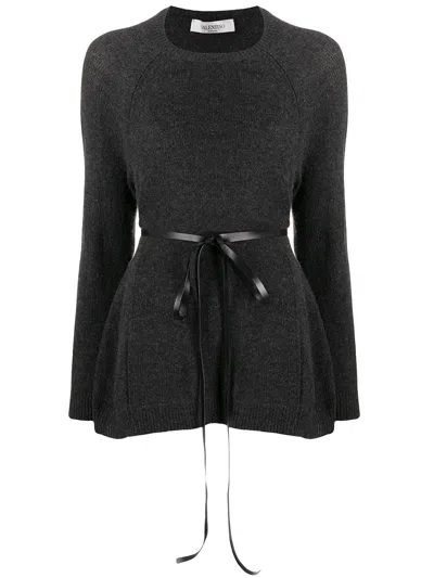 Valentino Ribbon-belted Wool-cashmere Sweater In Black