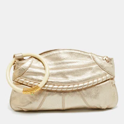 Pre-owned Valentino Garavani Ring Handle Gold Leather Clutch