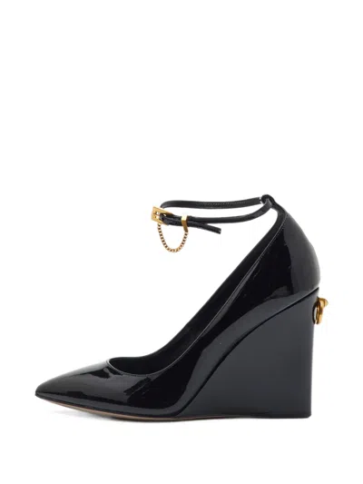Pre-owned Valentino Garavani Ringstud Wedge Pumps In Black
