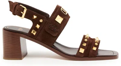 Valentino Garavani Rivet Design High-heeled Sandals In Brown