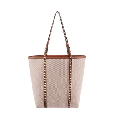 Valentino Garavani Rivet Detail Shoulder Bag In Nude