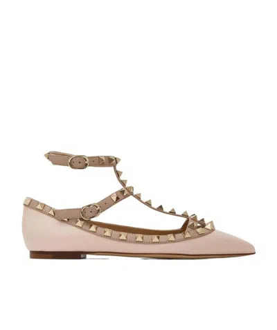 Valentino Garavani Rivet-inlaid Flats In Brown