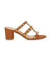 Valentino Rockstud Slide Sandal In Calfskin With Cabochon Stones 60mm In Brown