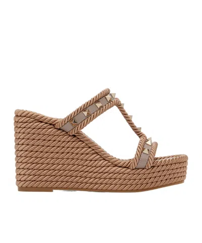 Valentino Garavani Rivet Open-toed Wedges In Brown