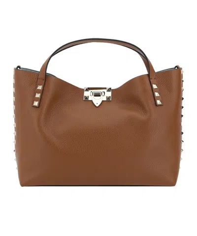 Valentino Garavani Rivet Shoulder Bag In Brown