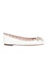 Valentino Rivet Square Toe Ballet Shoes In White