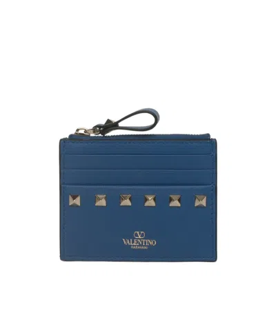 Valentino Garavani Rivet Zipper Card Bag In Blue