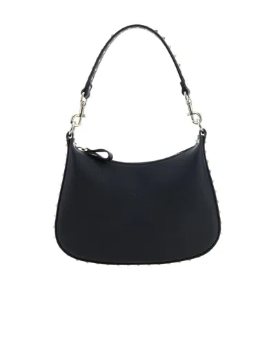 Valentino Garavani Rivet Zipper Shoulder Bag In Black