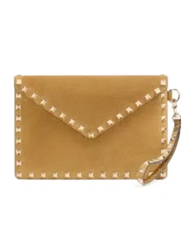 Valentino Garavani Riveted Clutch In Brown