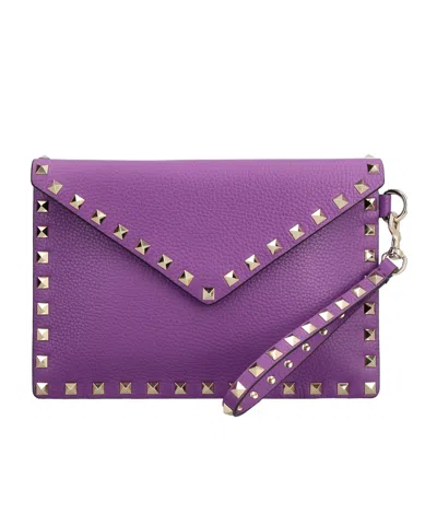 Valentino Garavani Riveted Clutch In Purple