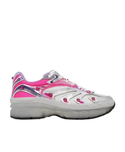 Valentino Garavani Riveted Logo Casual Sports Shoes In Gray