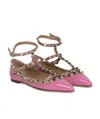Valentino Riveted Pointed Flat Shoes In Brown