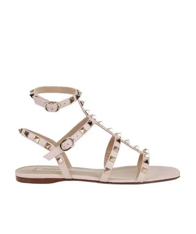 Valentino Garavani Rockstud Leather Sandals With Iconic All-over Studs In Beige
