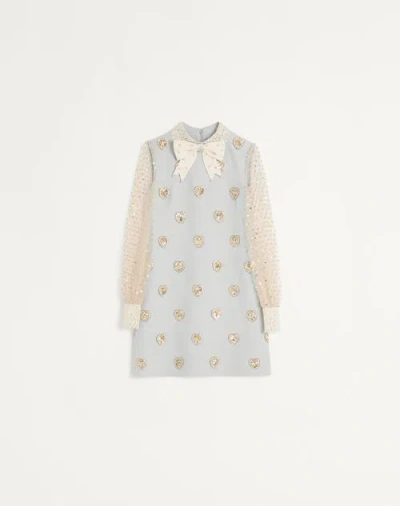 Valentino Dressing Gown Courte Brodée En Crêpe Couture Femme Sauge Sale/argent 46