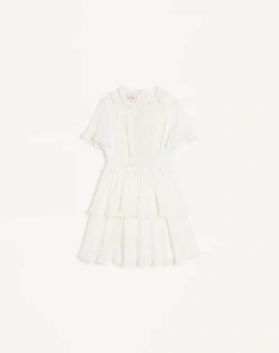 Valentino Robe Courte Brodée En Organza Femme Gardénia 40