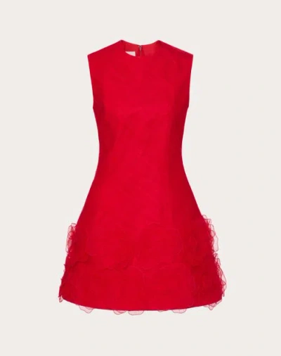 Valentino Robe Courte Brodée Tulle Illusione Femme Rouge 46 In Red