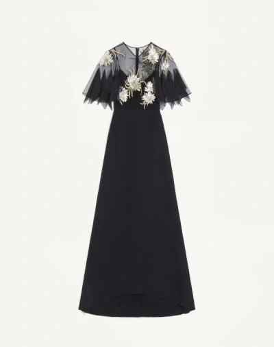 Valentino Robe Longue Brodée En Cady Couture Femme Noir/argent 42