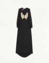 Valentino Robe Longue Brodée En Georgette Femme Noir/multicolore 44 In Black