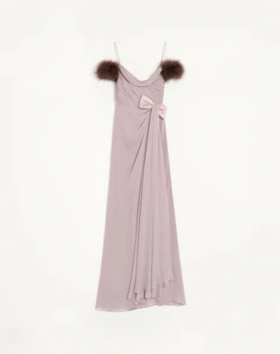Valentino Silk Feather-trim Gown In Purple