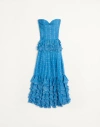 Valentino Strapless Pleated Ruffled Polka-dot Silk-chiffon Gown In Azuré/bouleau