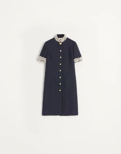 Valentino Indigo Blue Dress With Macramé Trim