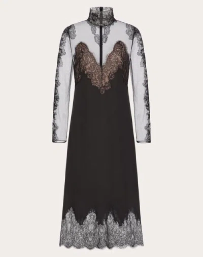 Valentino Silk And Lace Dress In Black