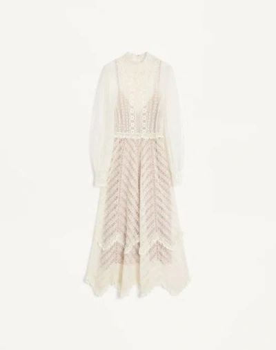 Valentino Robe Midi Brodée Femme Ivoire 40 In White