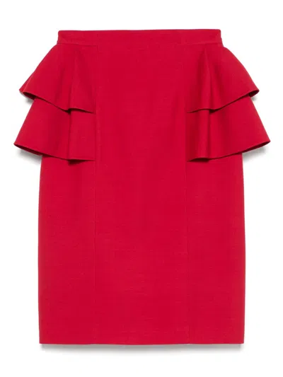 Valentino Ruffled-detailing Midi Skirt In Red