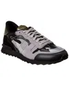 Valentino Rock Runner Camouflage Reflective Suede & Leather Sneaker In Grey