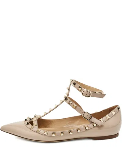Pre-owned Valentino Garavani Rock-studs Ballet Flats In Neutral
