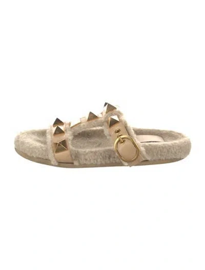 Pre-owned Valentino Garavani Rockmance Accents Shearling Espadrilles In Neutral