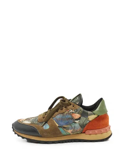Pre-owned Valentino Garavani Rockrunner Butterfly-print Sneakers In Blue