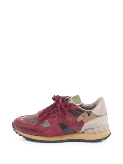 Pre-owned Valentino Garavani Rockrunner Camo-print Sneakers In Red