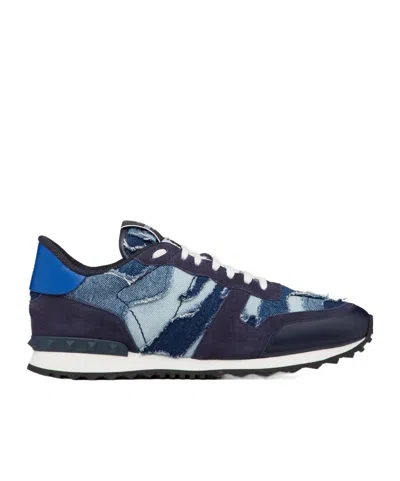 Valentino Garavani Rockrunner Camouflage Denim Sneakers In Blue