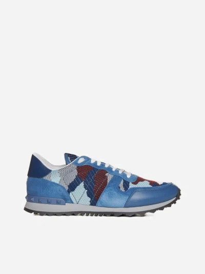 Valentino Garavani Rockrunner Camouflage Fabric Sneakers In Blue,multicolor