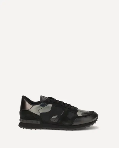 Valentino Garavani Rockrunner Camouflage Laminated Sneakers In Black