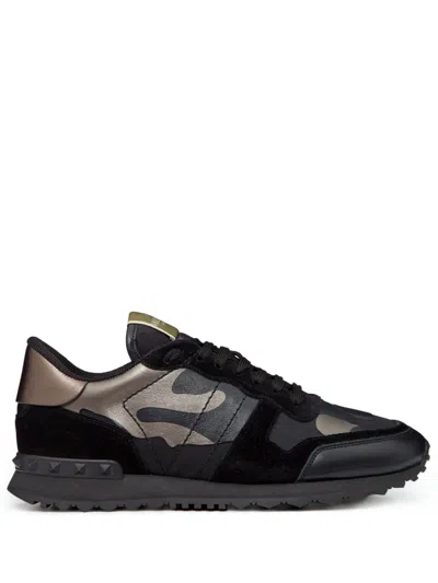 Valentino Garavani Rockrunner Camouflage Noir Metallic Sneaker In Black