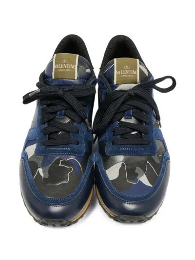 Pre-owned Valentino Garavani Rockrunner Camouflage Sneakers In Blue