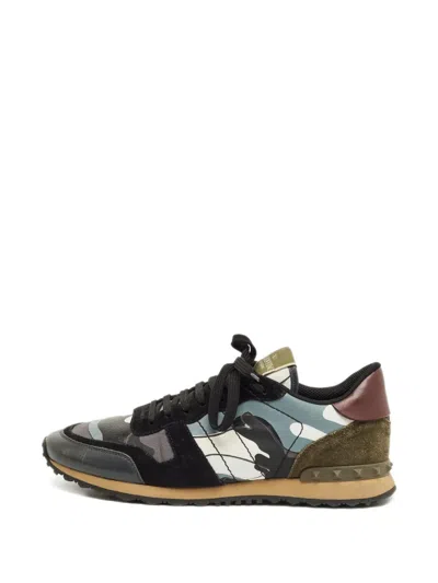 Pre-owned Valentino Garavani Rockrunner Camouflage-pattern Sneakers In Black