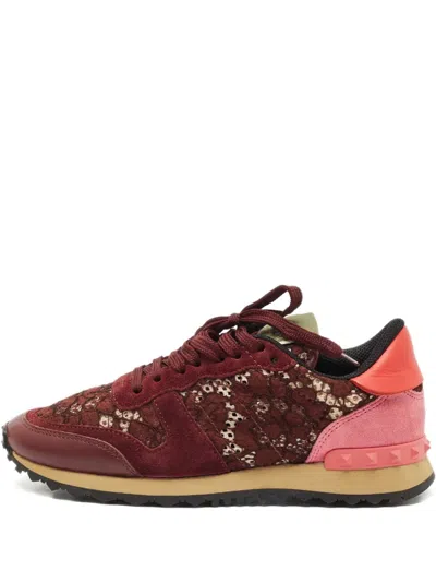 Pre-owned Valentino Garavani Rockrunner Lace-panelled Sneakers In Red